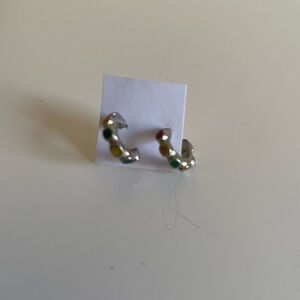 Silver Multi-Color Dot Hoop Earrings
